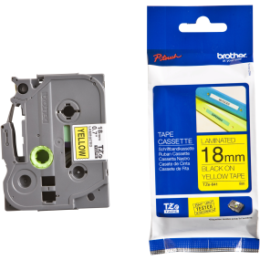 Brother prægetape, 18 mm sort på gul tape