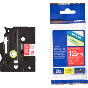 Brother prægetape, 12 mm hvid på rød tape