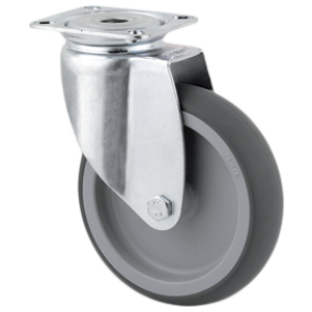 Apparathjul m/ drejelig plade, Ø 75 mm gummihjul m/kuglelejer (75 kg.)