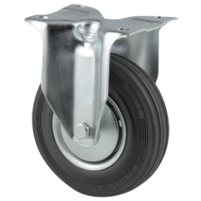 Transporthjul m/topplade fast, 100 mm massiv sort gummihjul (70 kg.)