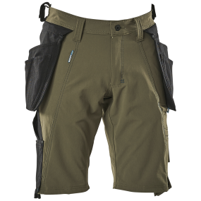 Shorts, aftagelige hængelommer,  stretch, Buks C56 mosgrøn