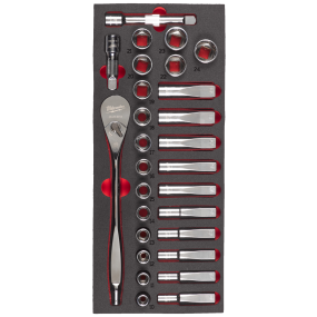 Milwaukee 1/2" topnøglesæt 28 dele, Indsats t/værkstedvogn