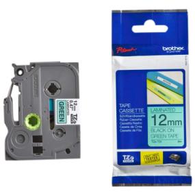 Brother prægetape, 12 mm sort på grøn tape