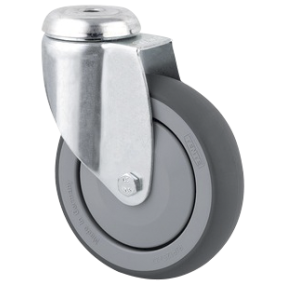 Apparathjul m/hulmontering, Ø 100 mm gummihjul m/kuglelejer (100 kg)