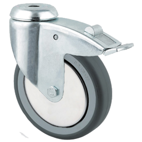 Apparathjul m/hulmontering + bremse, Ø 75 mm gummihjul m/kuglelejer (75 kg.)