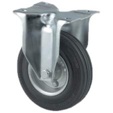 Transporthjul m/topplade fast, 200 mm massiv sort gummihjul (205 kg.)