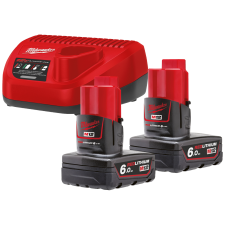 Milwaukee 2 stk 6 amp batt. + lader, M12 NRG-602